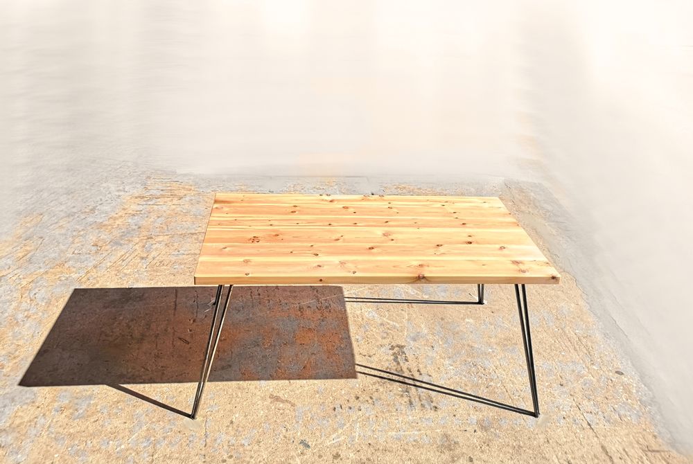 Dining Tables - Dining Table with pine top & V Hairpins legs - LIVING MEDITERANEO