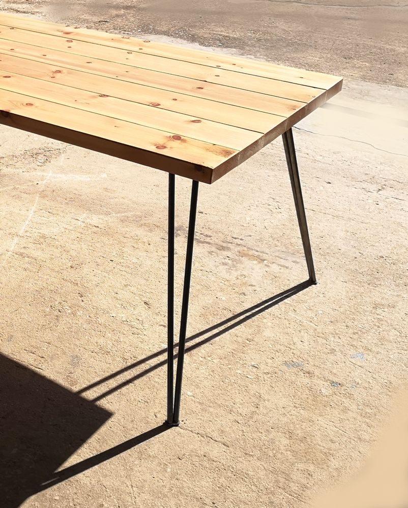 Dining Tables - Dining Table with pine top & V Hairpins legs - LIVING MEDITERANEO