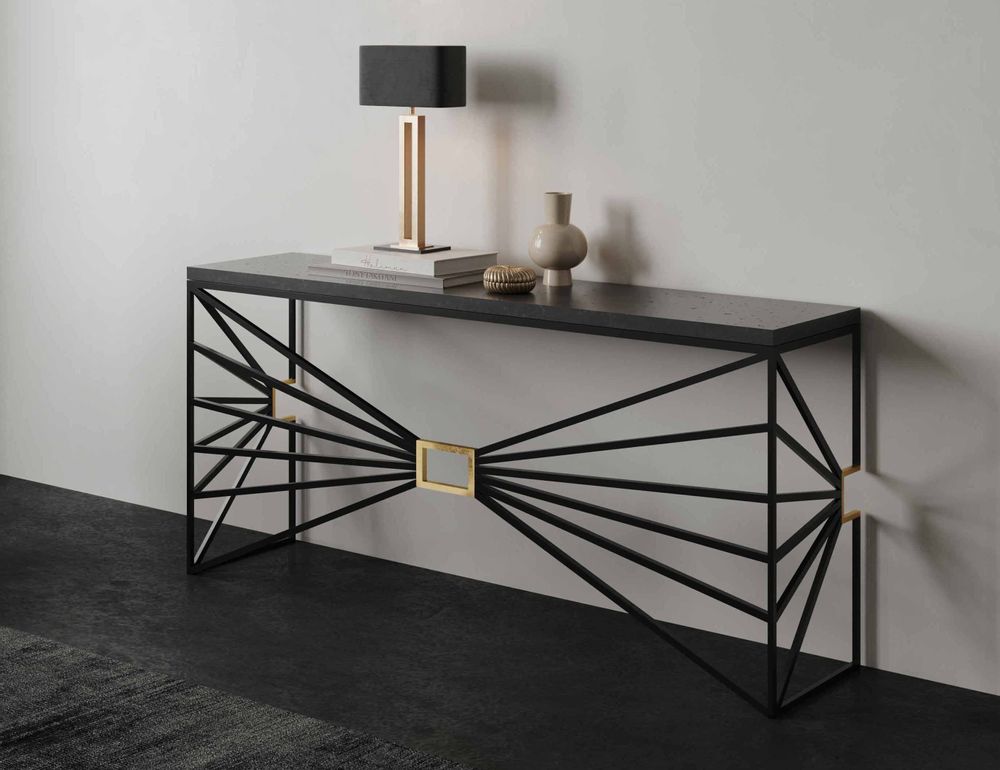 Consoles - SOLIS - l'élégante console en béton au design ARTDECO - raffinée avec des feuilles dorées - CO33 EXKLUSIVE BETONMÖBEL