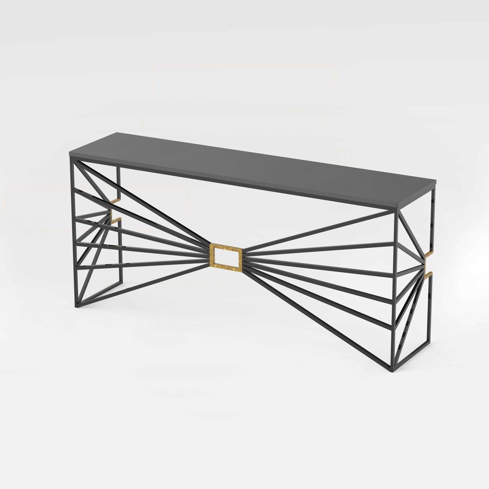 Consoles - SOLIS - l'élégante console en béton au design ARTDECO - raffinée avec des feuilles dorées - CO33 EXKLUSIVE BETONMÖBEL