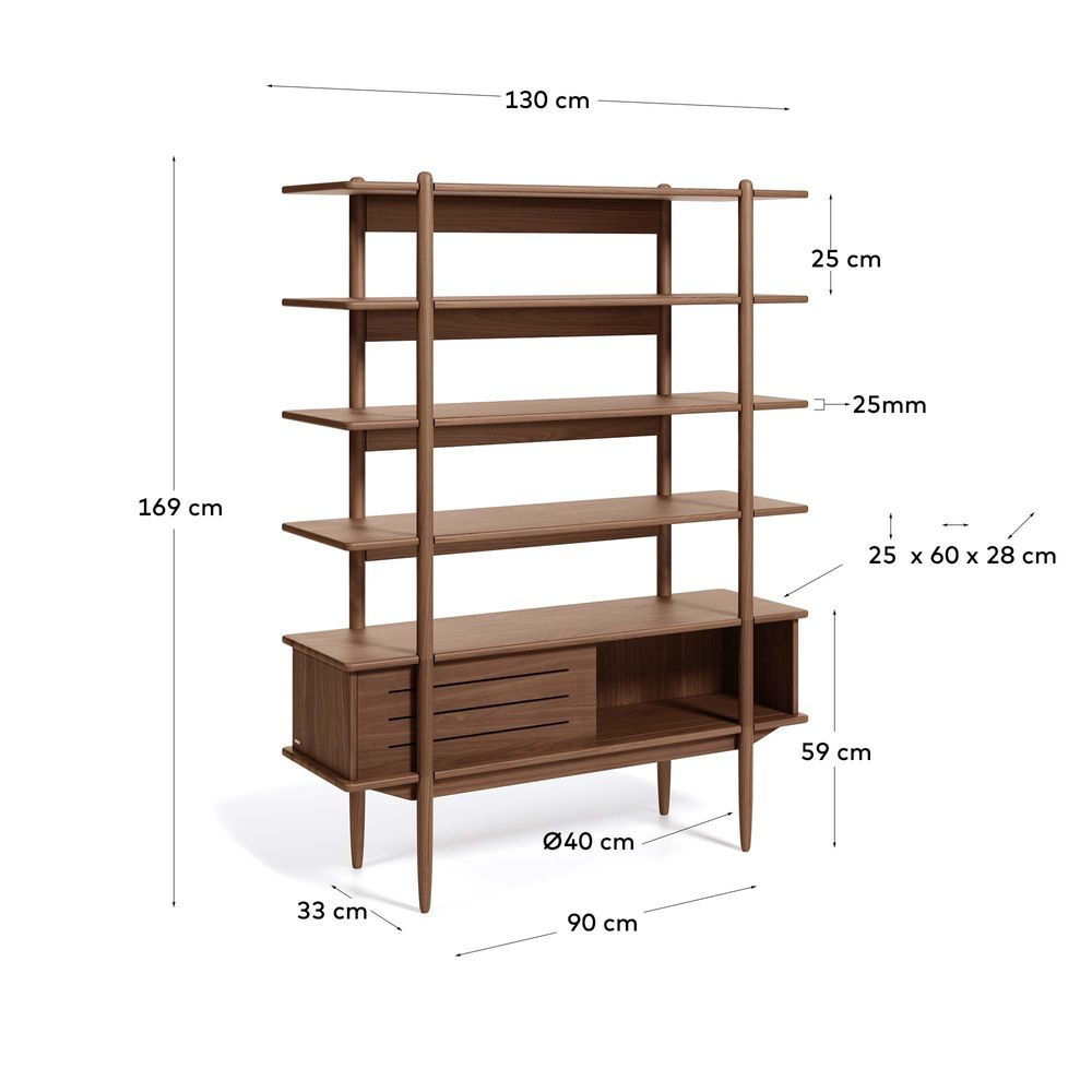 Bibliothèques - Étagère Carolin en bois plaqué de noyer 130 x 169 cm - KAVE HOME