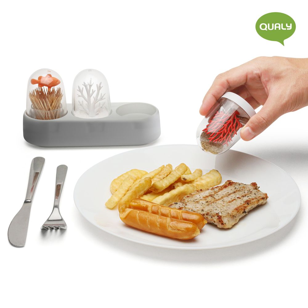 Assiettes au quotidien - Ocean Ecology - Porte-cure-dents + Salière et poivrière - Ustensiles de cuisine : Salle à manger Spice Cactus Salle à manger et vaisselle Party - QUALY DESIGN OFFICIAL