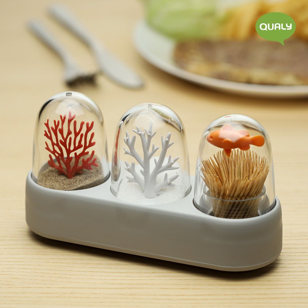 Assiettes au quotidien - Ocean Ecology - Porte-cure-dents + Salière et poivrière - Ustensiles de cuisine : Salle à manger Spice Cactus Salle à manger et vaisselle Party - QUALY DESIGN OFFICIAL