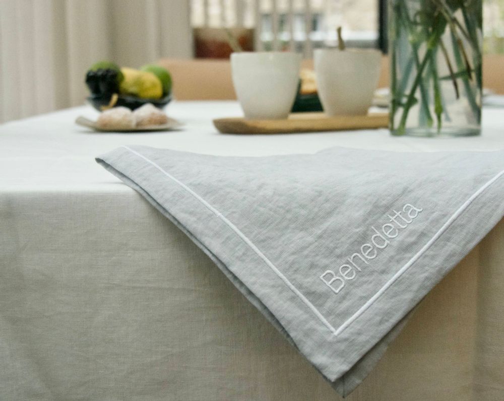 Linge de table textile - CHANVRE: SET DE TABLE BRODÉ ET PERSONNALISABLE - MAISON GALA
