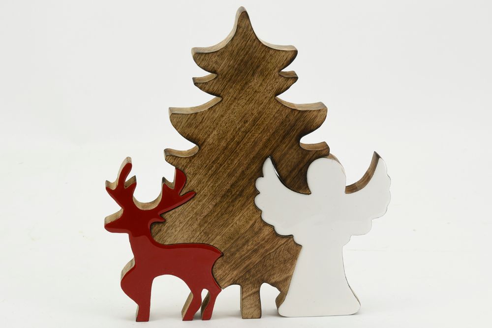 Autres décorations de Noël - Sapin, cerf et ange façon puzzle de Noël - AUBRY GASPARD