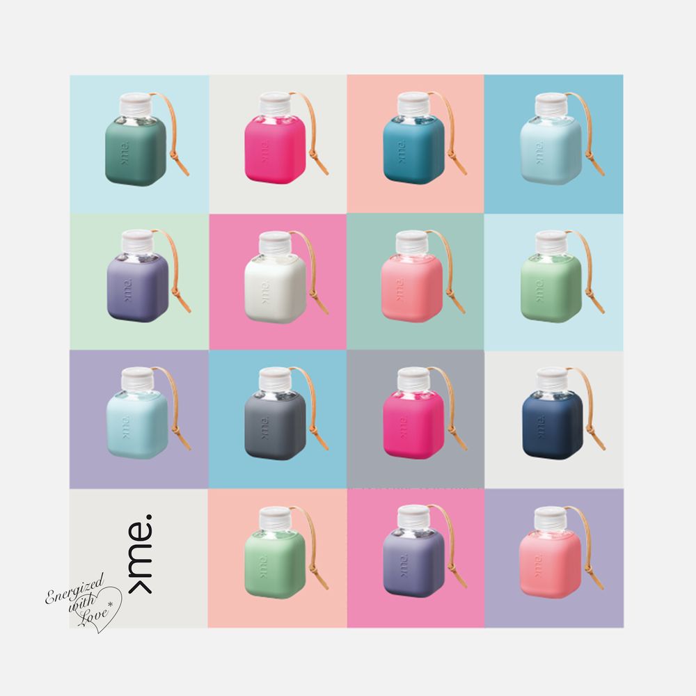 Gifts - HANDMADE GLASS BOTTLE, ENERGIZED, SUSTAINABLE - SQUIREME. Y2 - The Cube - VELVETY SILICONE COVER, ECO-FRIENDLY - SQUIREME.