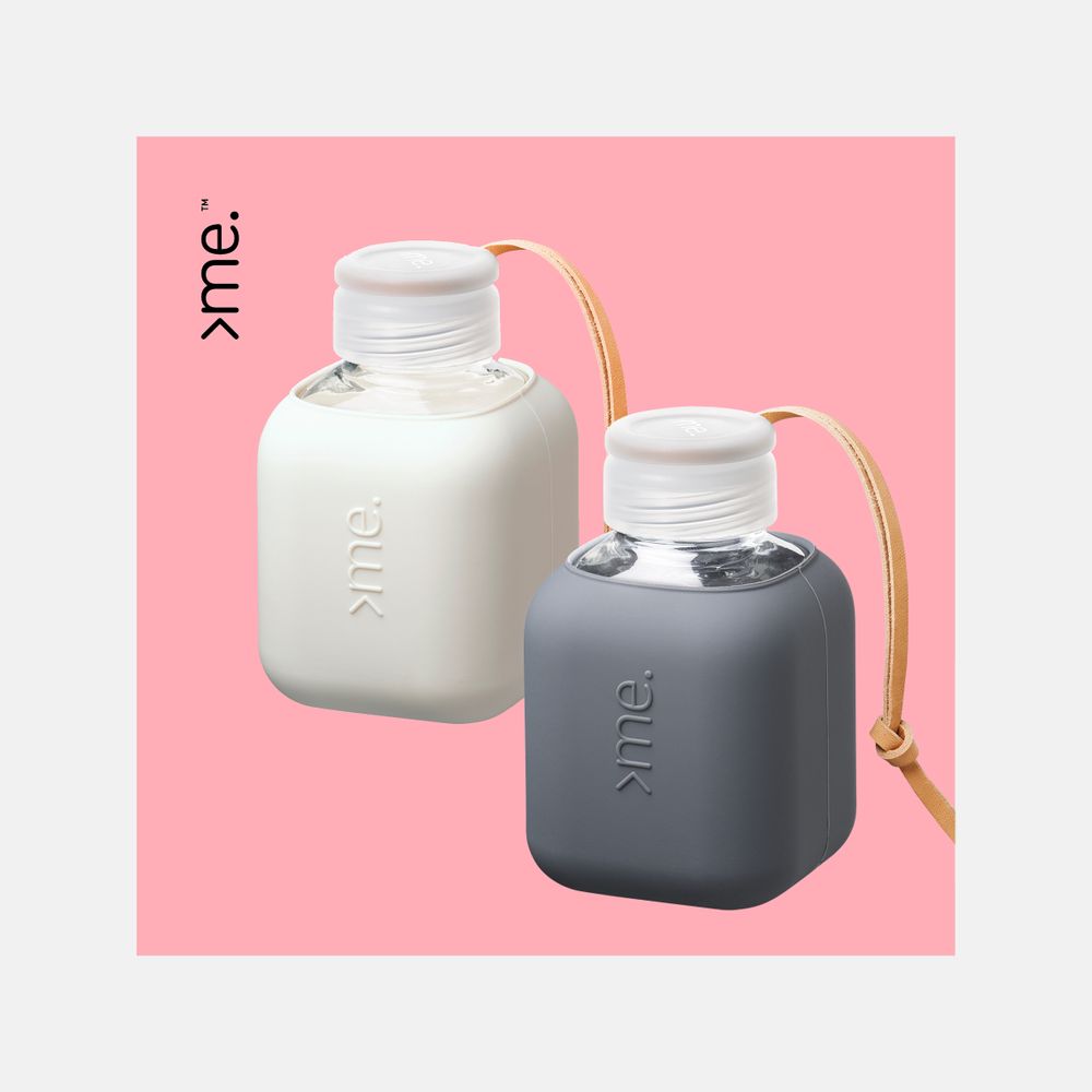 Gifts - HANDMADE GLASS BOTTLE, ENERGIZED, SUSTAINABLE - SQUIREME. Y2 - The Cube - VELVETY SILICONE COVER, ECO-FRIENDLY - SQUIREME.