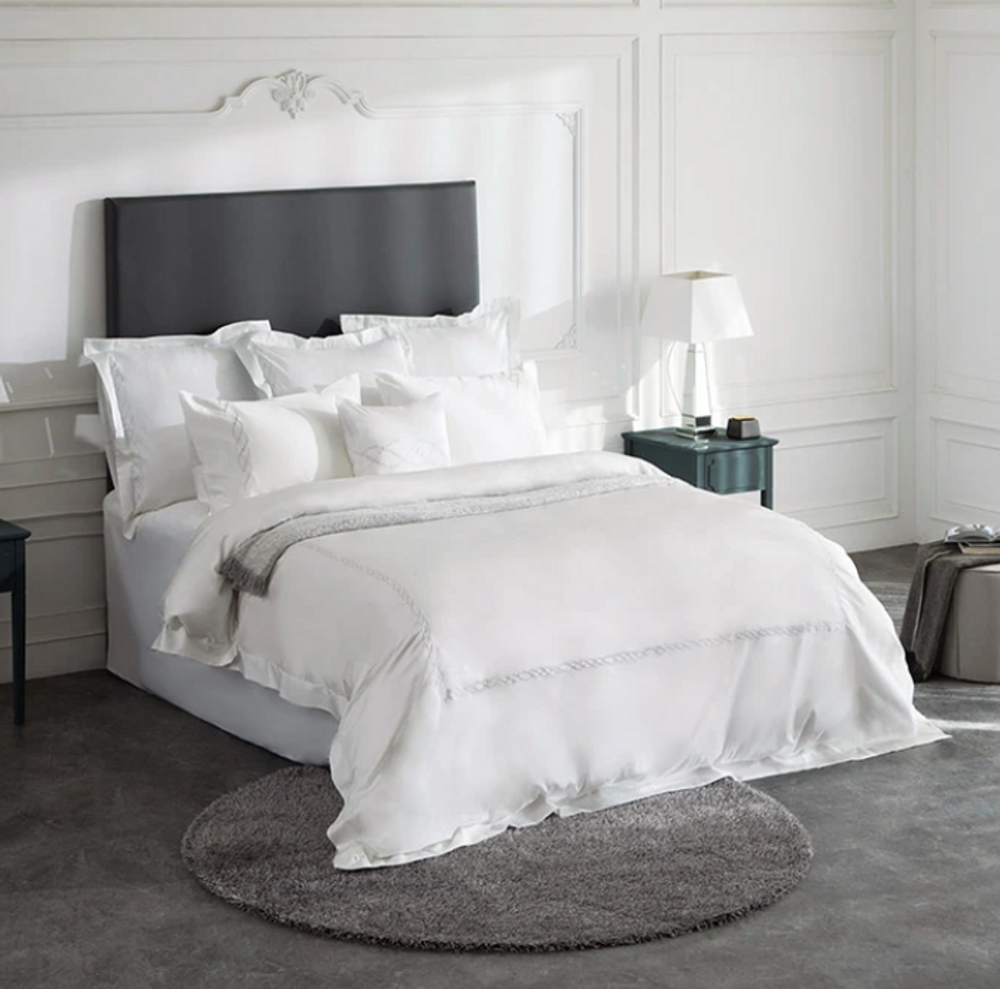 Linge de lit - Ensemble de housse de couette de luxe Nacrel Collection, blanc immacul - CROWN GOOSE