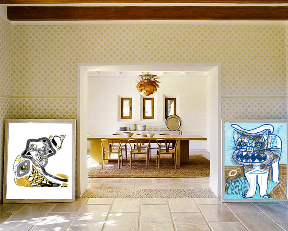 Fabric cushions - “Perched Cat” Line Art Limited Edition - L'ATELIER D'ANGES HEUREUX