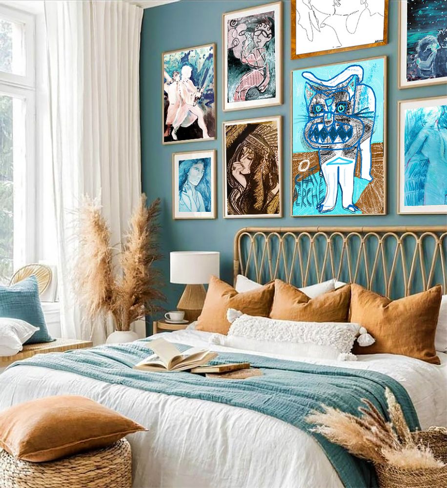 Fabric cushions - “Perched Cat” Line Art Limited Edition - L'ATELIER D'ANGES HEUREUX