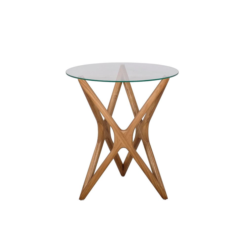 Tables basses - Table basse Retro Modern Dina en bois massif Sungkai 100% naturel avec une finition mate naturelle et un plateau en verre trempé. - EZEÏS