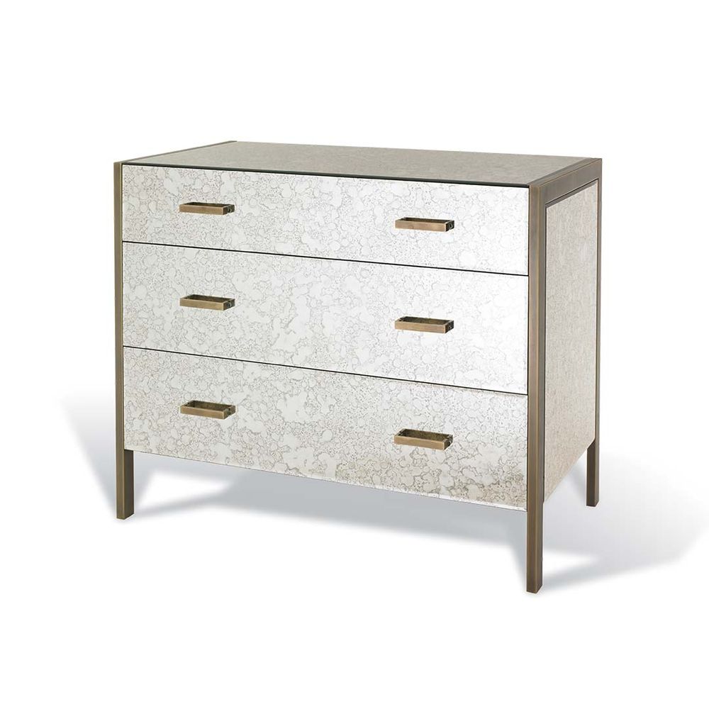 Commodes - Commode 3 tiroirs en miroir antique avec pieds et poignées en laiton antique - RV ASTLEY LTD