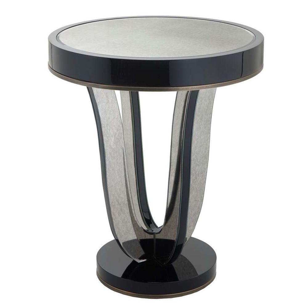 Night tables - Termon Gloss Black & Antique Mirror Side Table - RV ASTLEY LTD