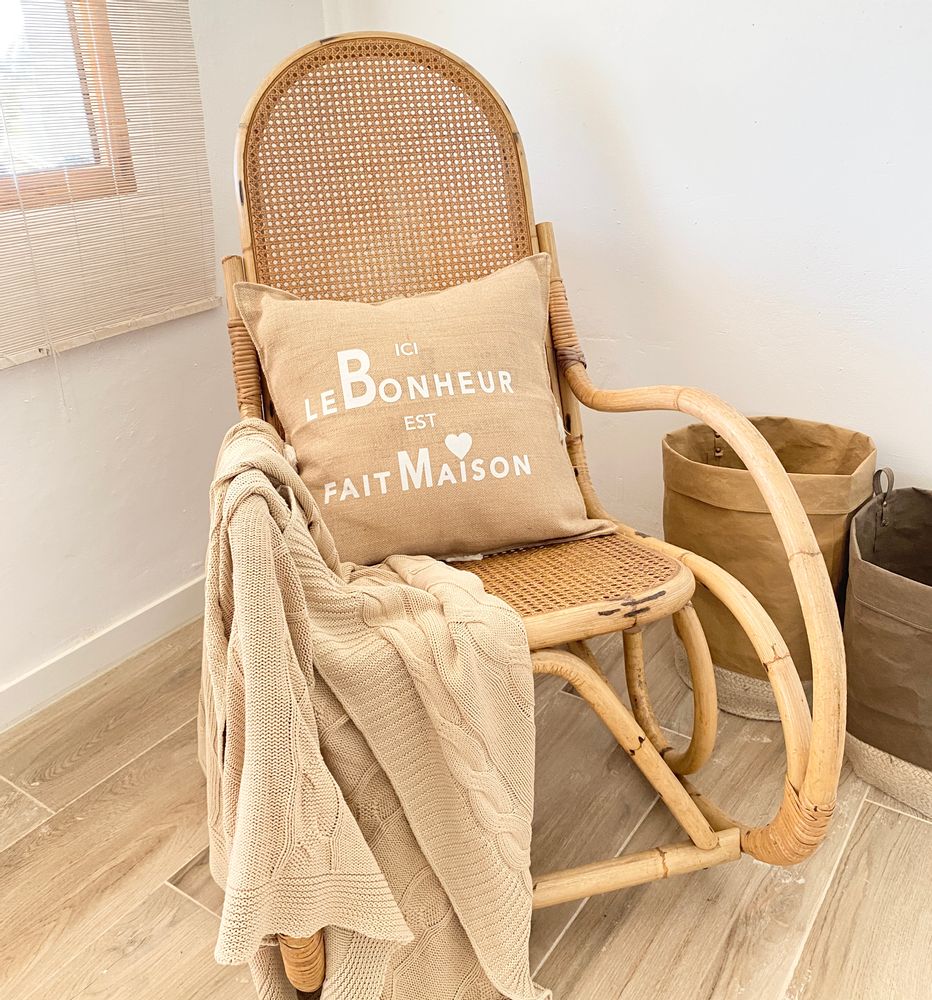 Coussins textile - Coussin message "Le Bonheur est fait maison" - ATELIER COSTÀ
