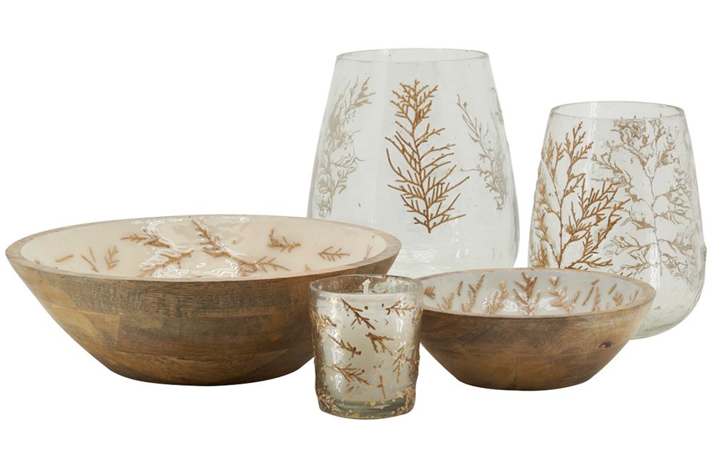 Platter and bowls - Mango tree basket with golden leaves - AUBRY GASPARD