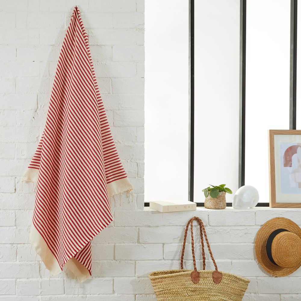 Autres linges de bain - Serviette Fouta Marinière en coton recyclé - BY FOUTAS