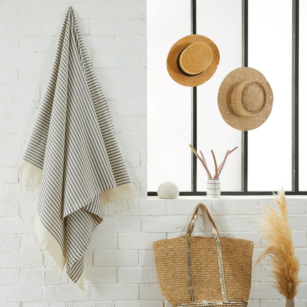 Autres linges de bain - Serviette Fouta Marinière en coton recyclé - BY FOUTAS