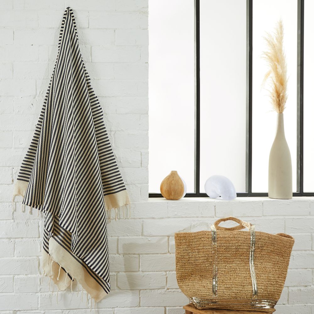 Autres linges de bain - Serviette Fouta Marinière en coton recyclé - BY FOUTAS