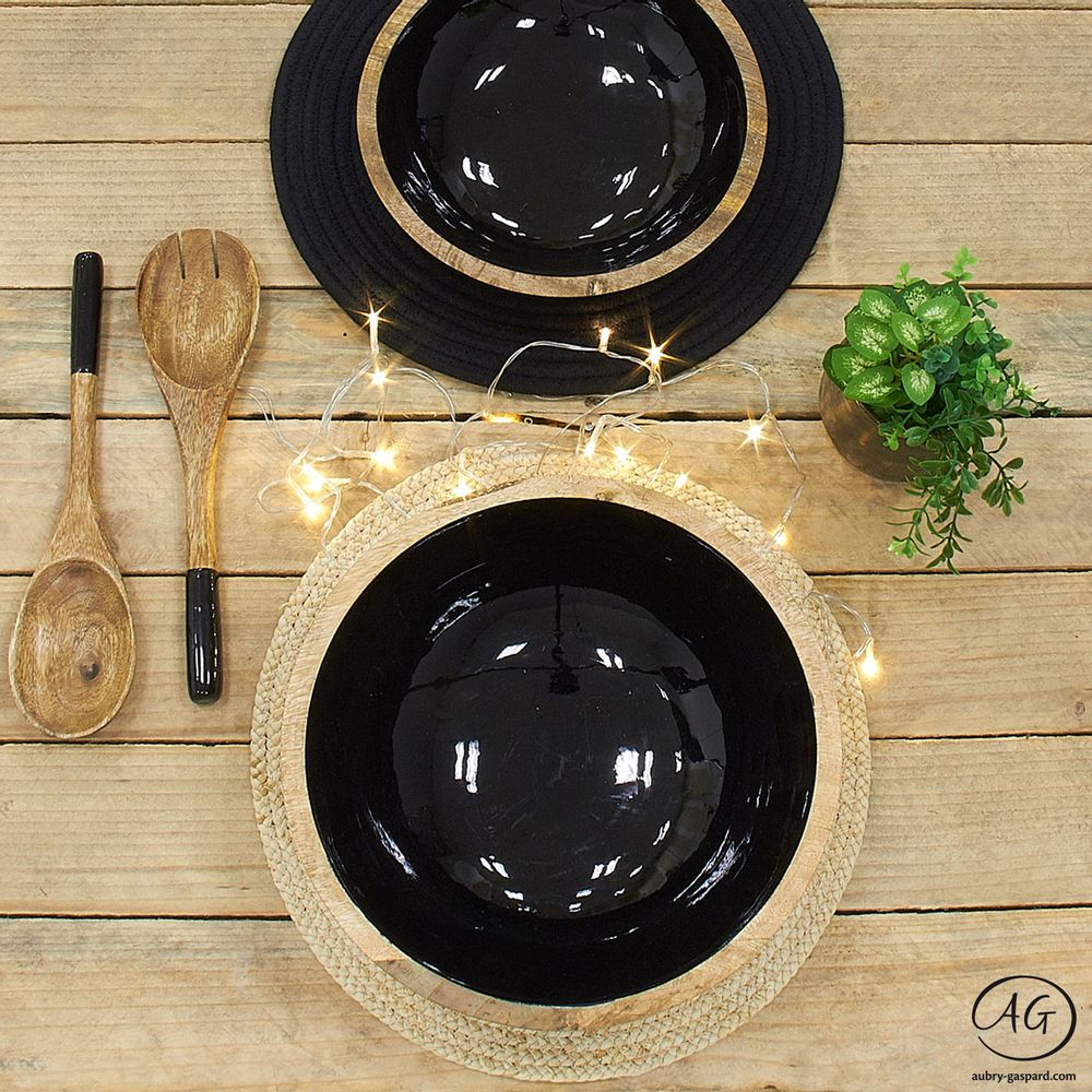 Platter and bowls - Mango tree and black resin basket - AUBRY GASPARD