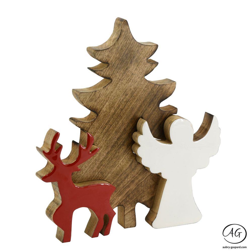 Autres décorations de Noël - Sapin, cerf et ange façon puzzle de Noël - AUBRY GASPARD