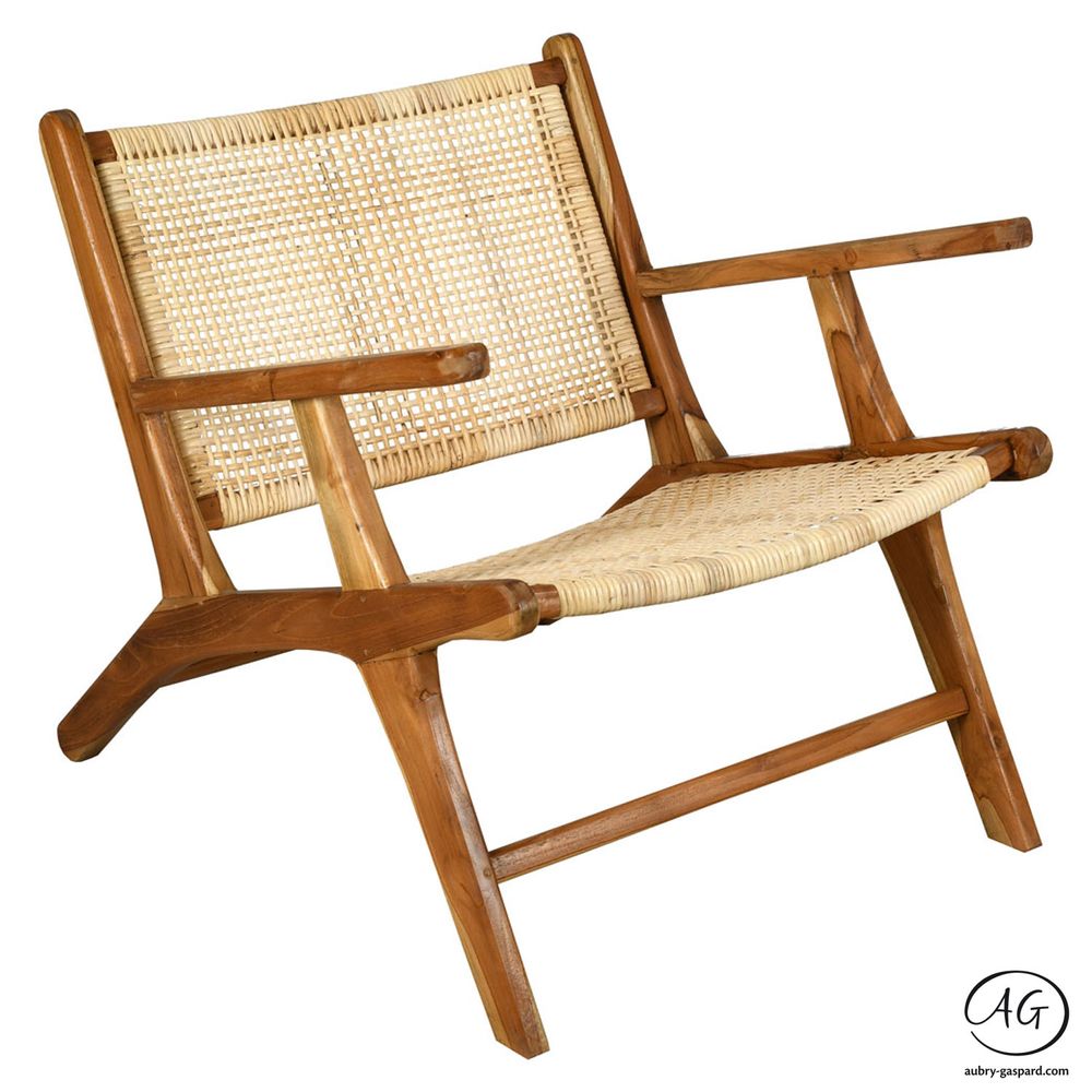 Fauteuils - Fauteuil en teck et cannage en rotin - AUBRY GASPARD