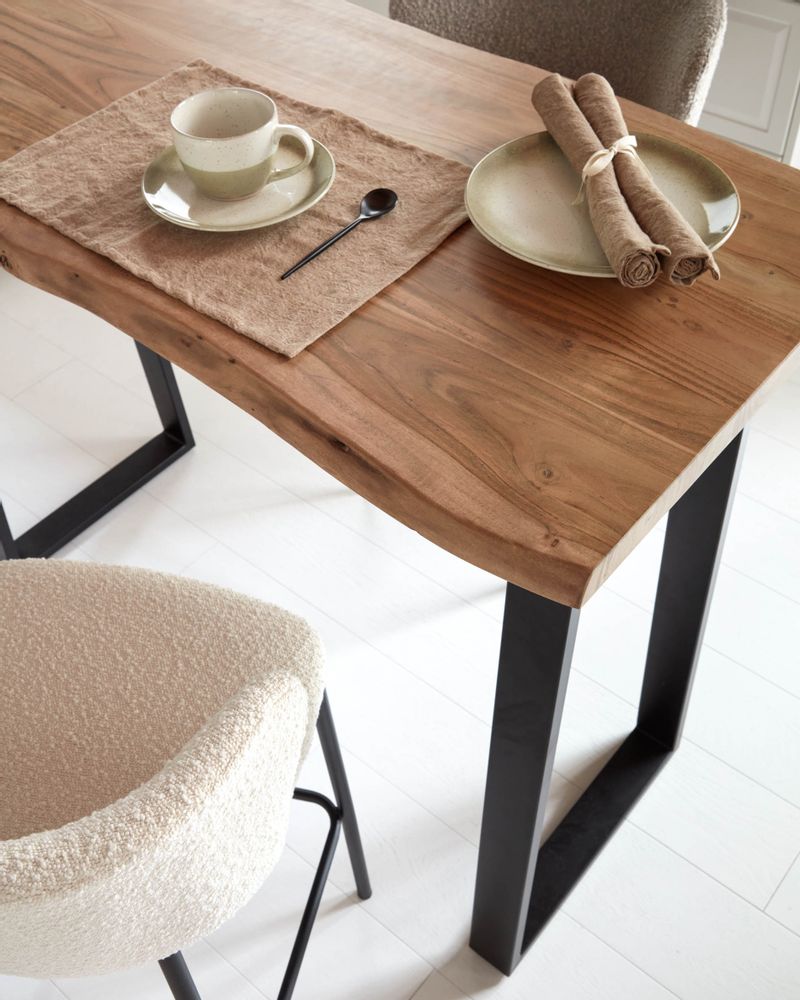 Tables Salle à Manger - Table haute Alaia en bois massif d'acacia finition naturelle 140 x 60cm - KAVE HOME