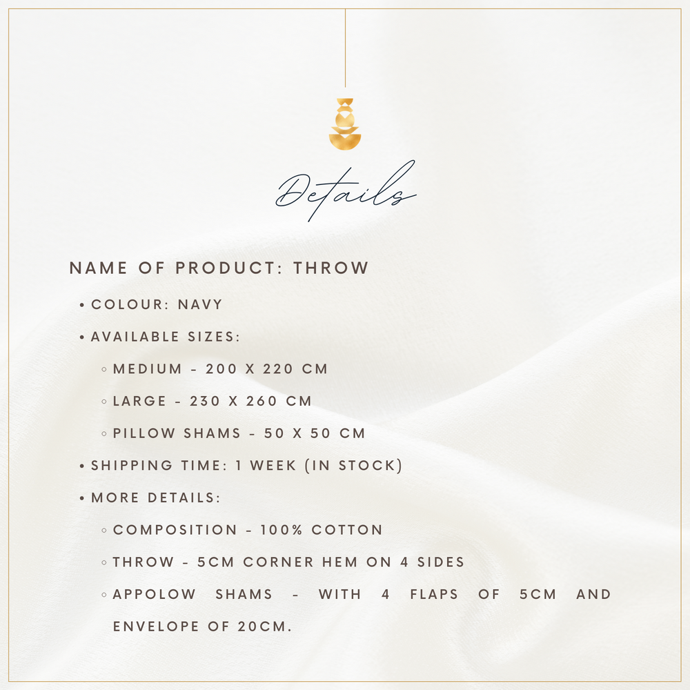 Linge de lit - Jet De Lit - Couette 100 % Coton bleu marine pour la literie - VIDDA ROYALLE