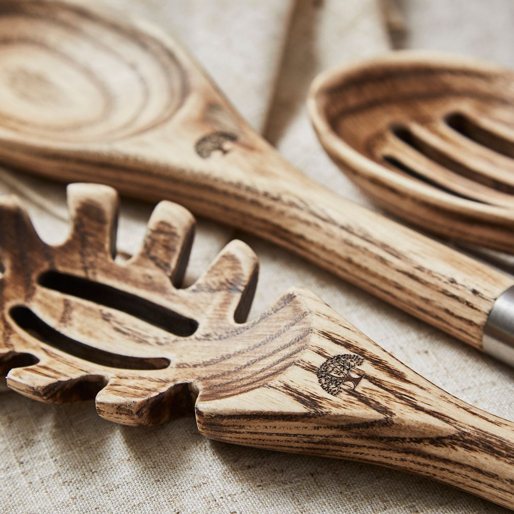 Kitchen utensils - Barbary & Oak Hoxton 5 Piece Ash Wood Utensil Set with Storage Holder - RKW LTD - BARBARY & OAK