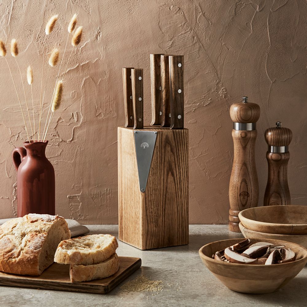 Kitchen utensils - Barbary & Oak Hoxton Ash Wood Knife Set with Block - RKW LTD - BARBARY & OAK