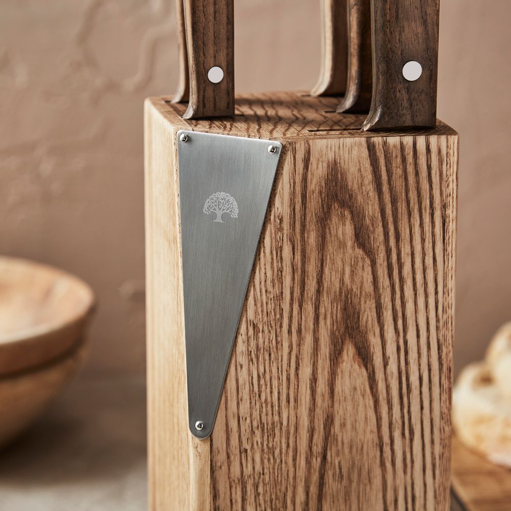 Kitchen utensils - Barbary & Oak Hoxton Ash Wood Knife Set with Block - RKW LTD - BARBARY & OAK