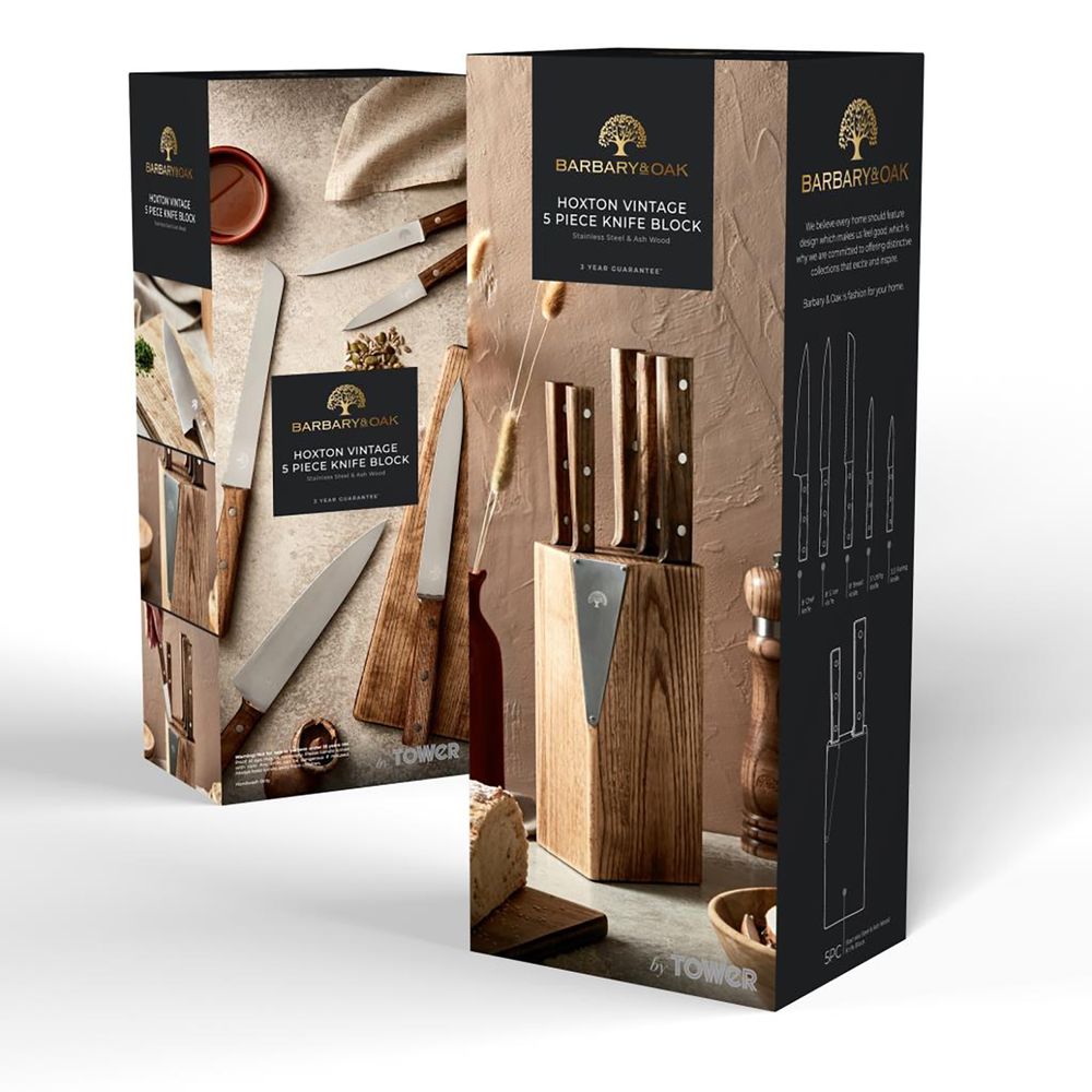 Kitchen utensils - Barbary & Oak Hoxton Ash Wood Knife Set with Block - RKW LTD - BARBARY & OAK