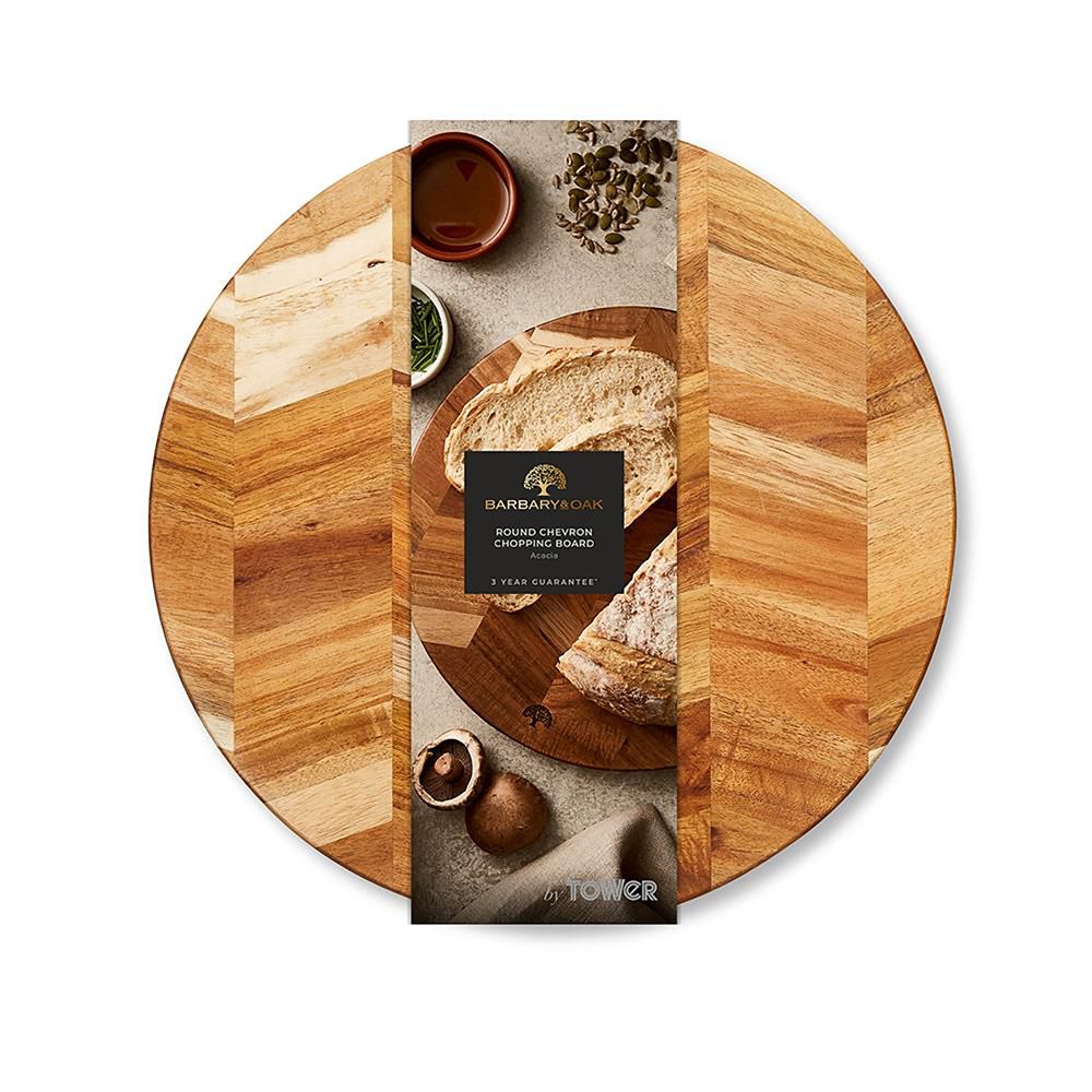 Ustensiles de cuisine - Planche à découper ronde en acacia Barbary & Oak Chevron - RKW LTD - BARBARY & OAK