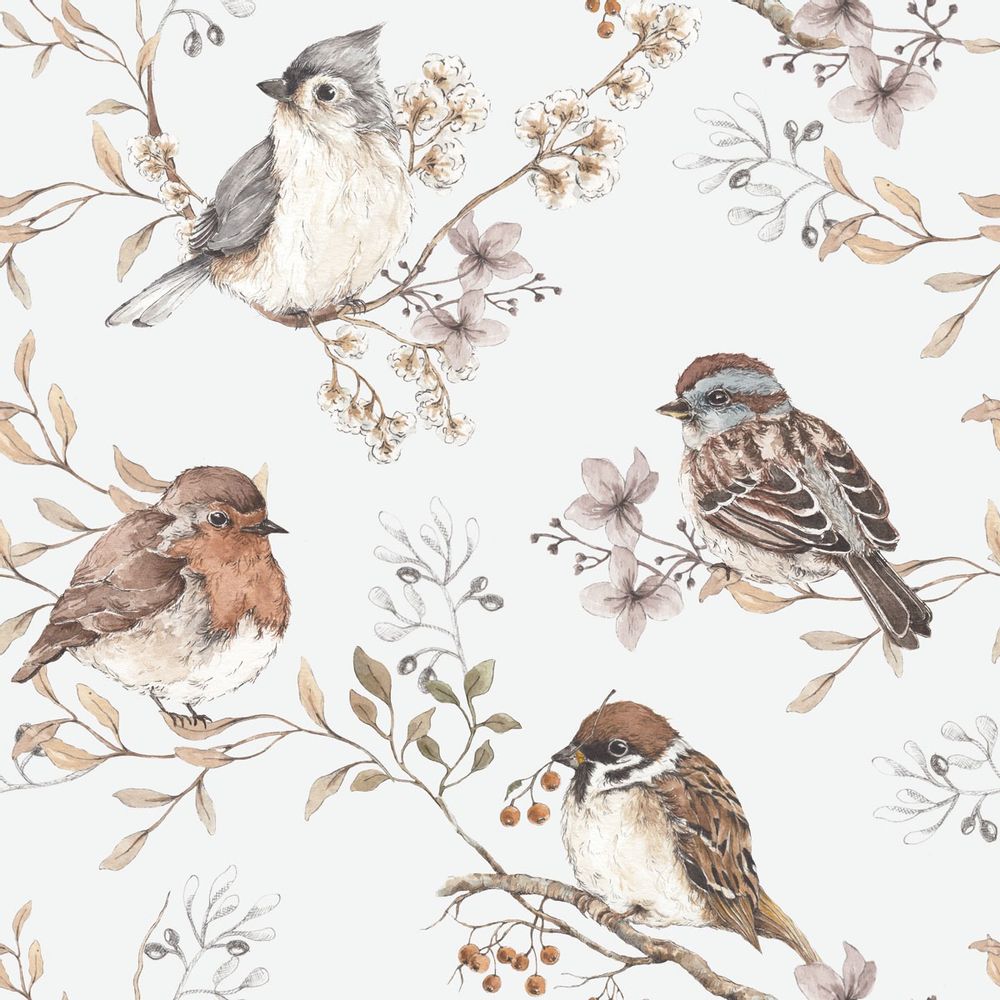 Wallpaper - Birds White-Gray DEKORNIK Wallpaper - DEKORNIK