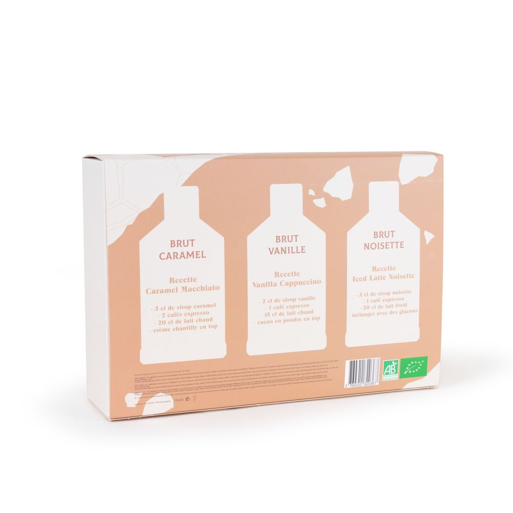 Objets de décoration - Coffret Coffee Barista - 3 Sirops Brut : Caramel, Vanille, Noisette - 3x400 ml - BACANHA