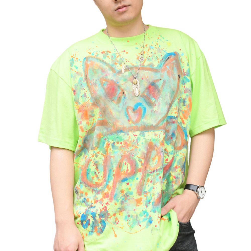 Apparel - CAT painting T Shirt Hand Painted wearable art  Graphic Tee For Men Women Unisex By Masahito Uji - PLACE D' UJI