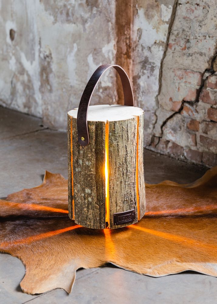 Lampadaires - Wood Light - Bois de Frêne M | Édition Cuir - LEDR