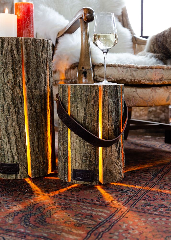 Lampadaires - Wood Light - Bois de Frêne M | Édition Cuir - LEDR