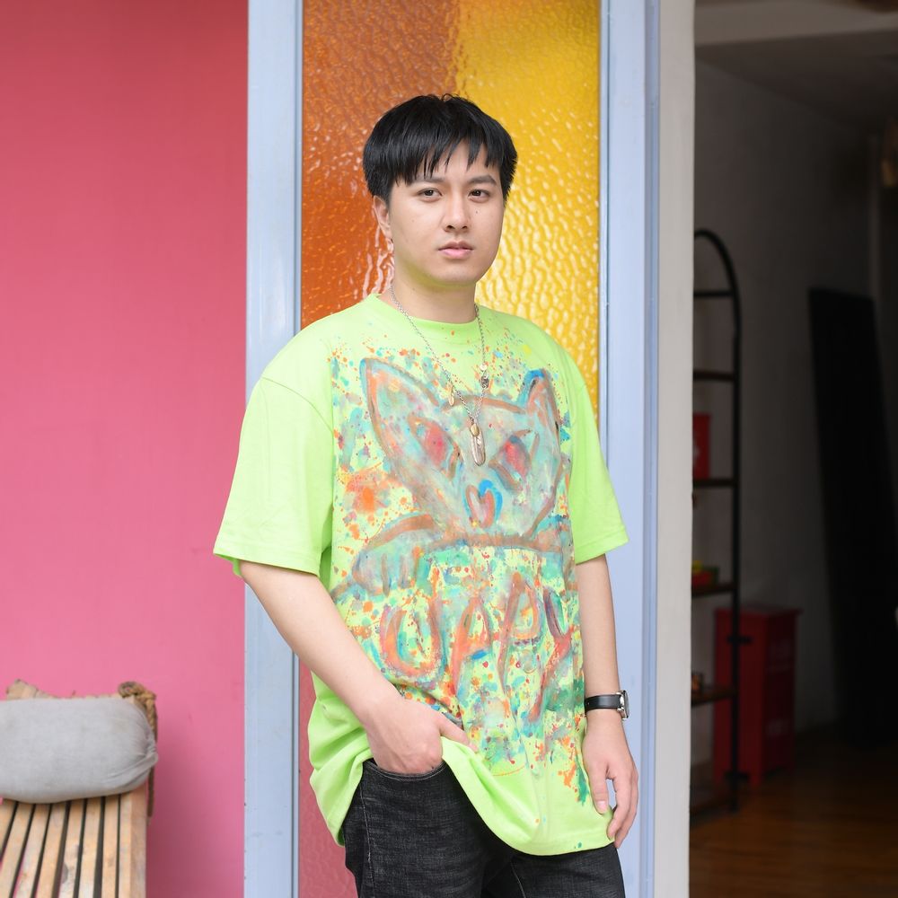 Apparel - CAT painting T Shirt Hand Painted wearable art  Graphic Tee For Men Women Unisex By Masahito Uji - PLACE D' UJI