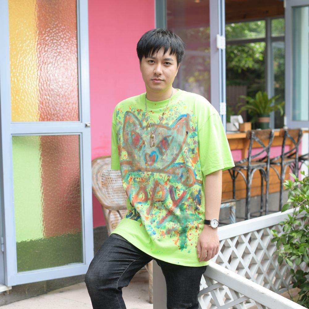 Apparel - CAT painting T Shirt Hand Painted wearable art  Graphic Tee For Men Women Unisex By Masahito Uji - PLACE D' UJI