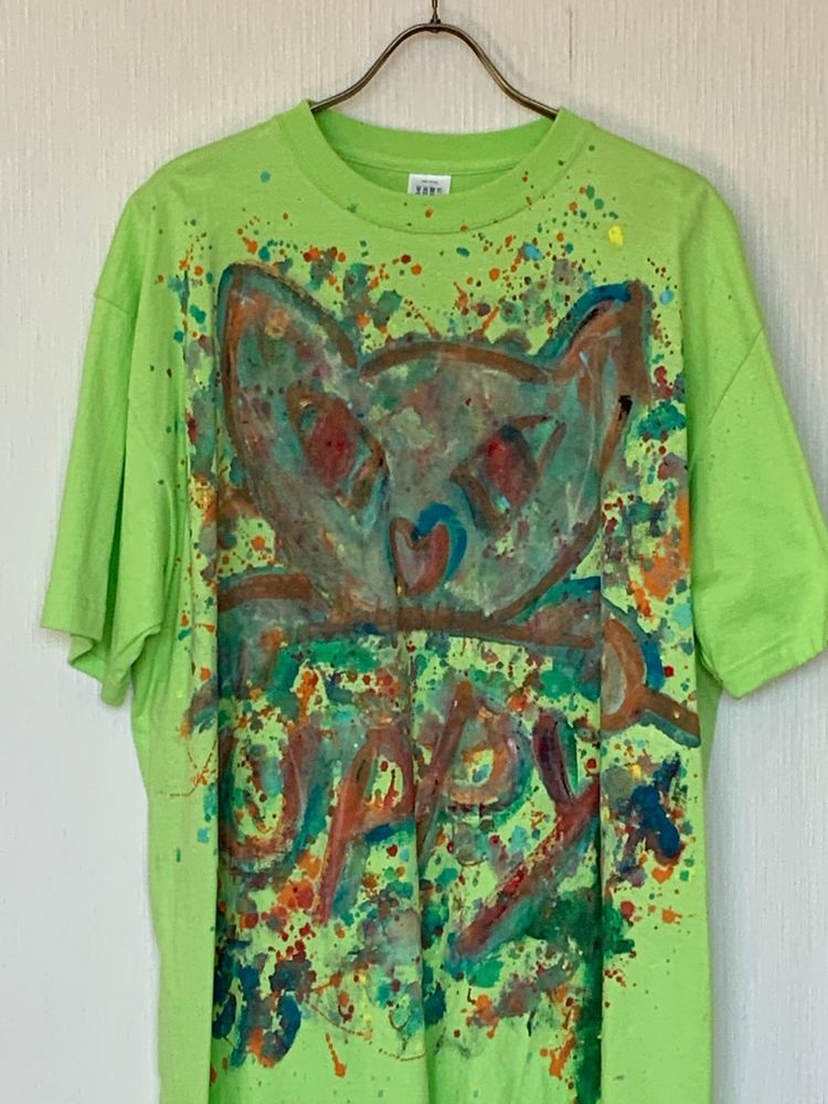 Apparel - CAT painting T Shirt Hand Painted wearable art  Graphic Tee For Men Women Unisex By Masahito Uji - PLACE D' UJI