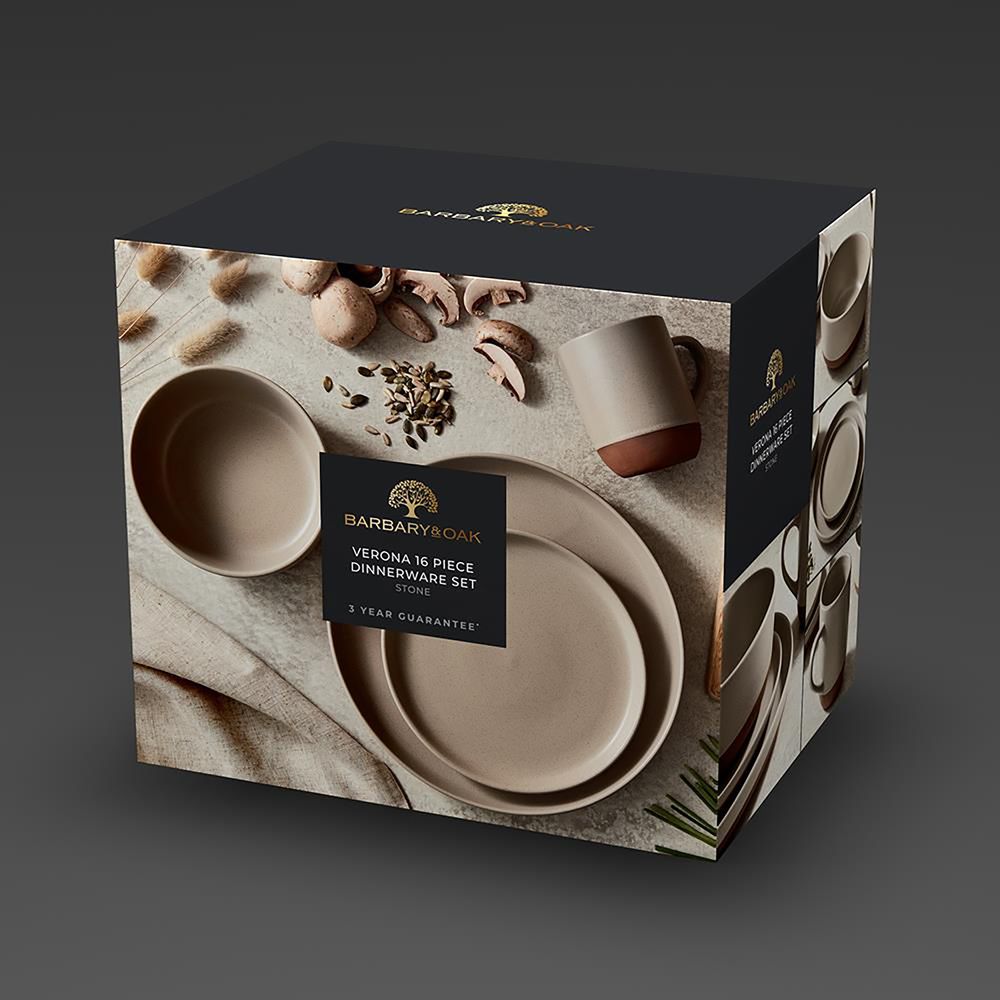Assiettes au quotidien - Service de vaisselle 16 pièces Barbary & Oak Verona - Pierre - RKW LTD - BARBARY & OAK