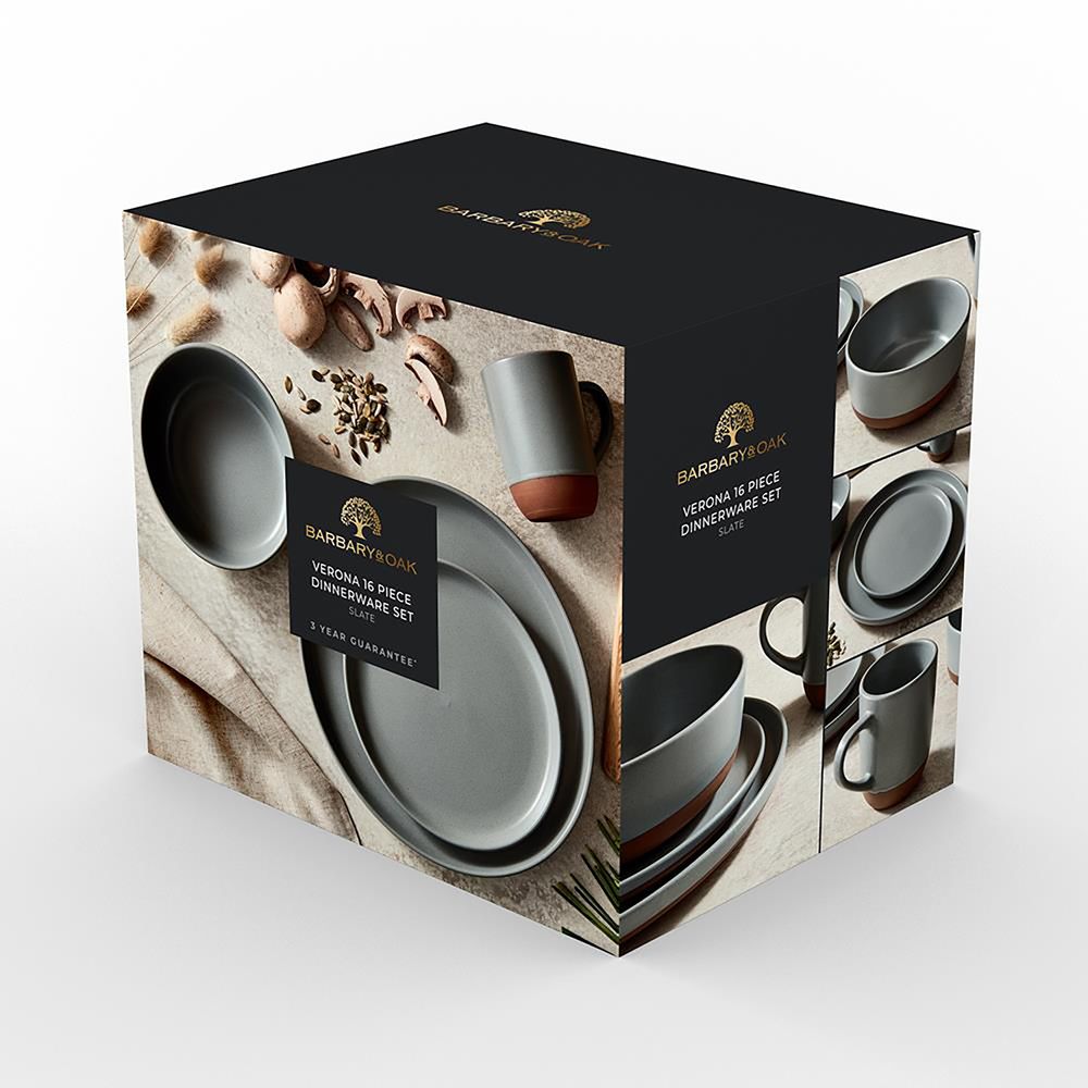 Assiettes au quotidien - Service de vaisselle 16 pièces Barbary & Oak Verona - Ardoise - RKW LTD - BARBARY & OAK
