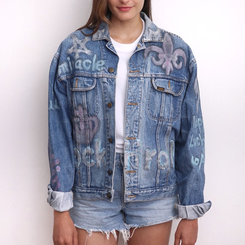 Prêt-à-porter - Veste en jean vintage peinte à la main Veste pop art LEE - PLACE D' UJI