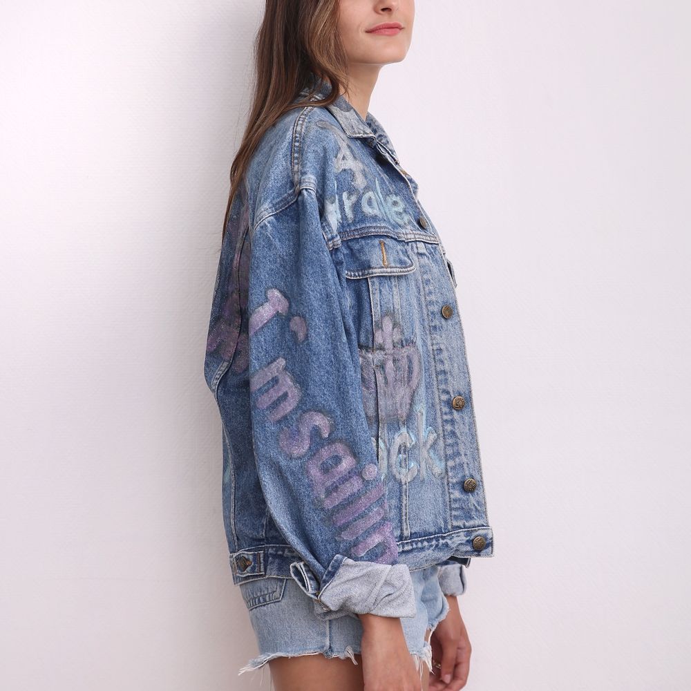 Prêt-à-porter - Veste en jean vintage peinte à la main Veste pop art LEE - PLACE D' UJI