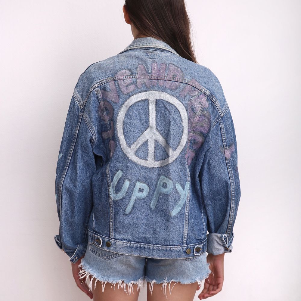 Prêt-à-porter - Veste en jean vintage peinte à la main Veste pop art LEE - PLACE D' UJI