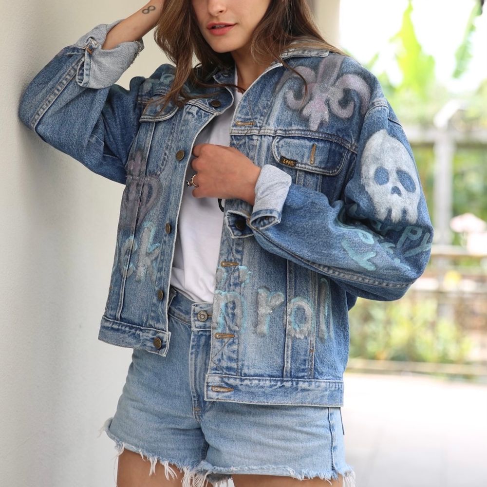 Prêt-à-porter - Veste en jean vintage peinte à la main Veste pop art LEE - PLACE D' UJI