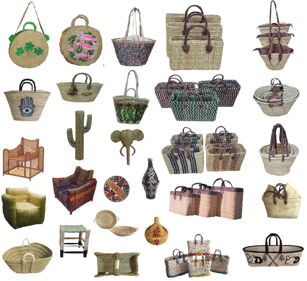 Baskets - CABAS PALME CUIR NATUREL - AMAL LINKS