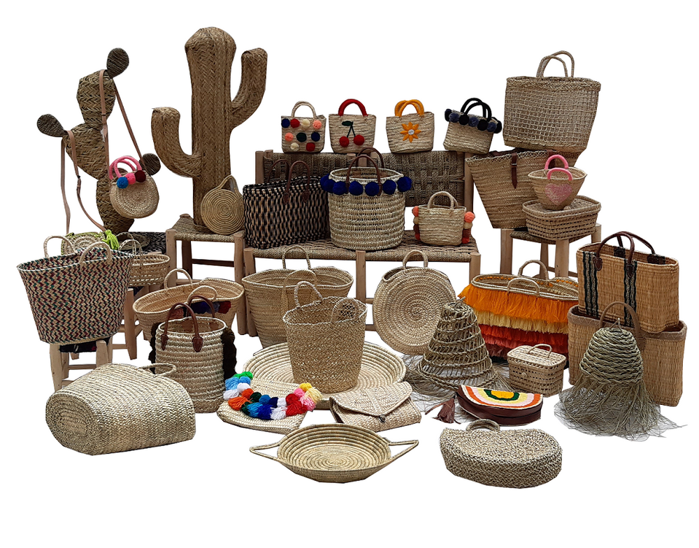 Baskets - CABAS PALME CUIR NATUREL - AMAL LINKS