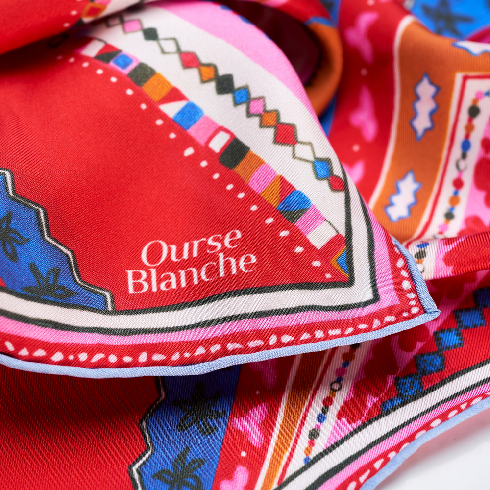 Scarves - Large silk square 90 x 90 cm — Tetouan - GOTS French silk. - OURSE BLANCHE