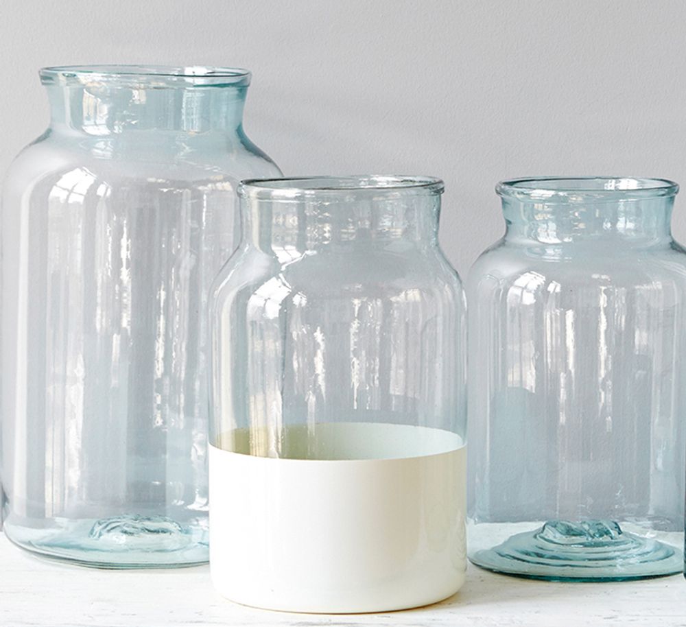 Vases - White Colorblock Mason Jar, Medium - ETÚHOME